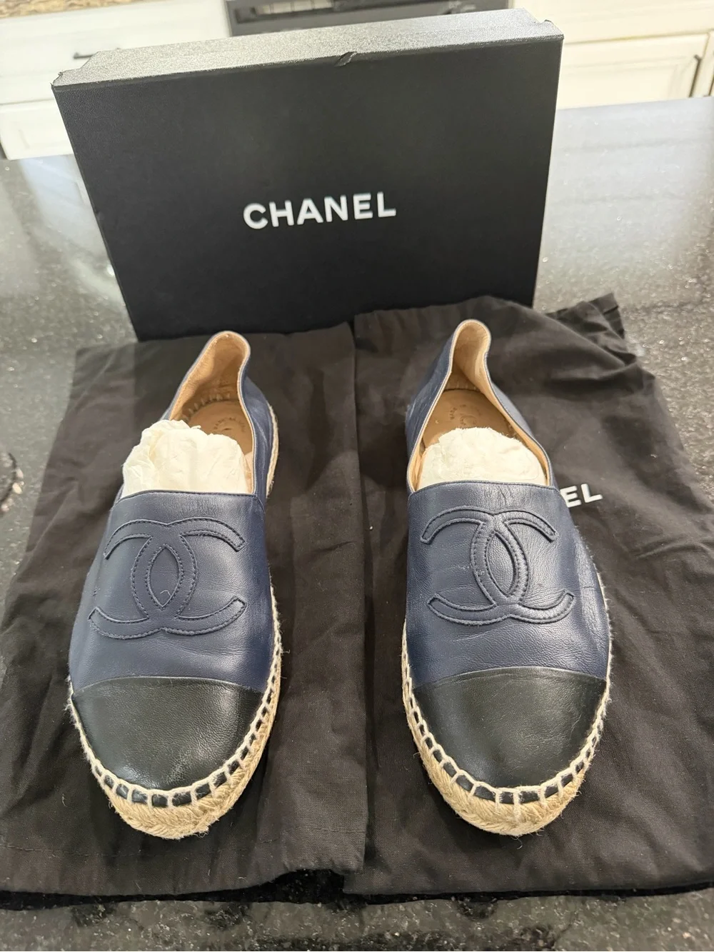 CHANEL | Shoes | Chanel Espadrilles Navy Black Size 38 | Poshmark